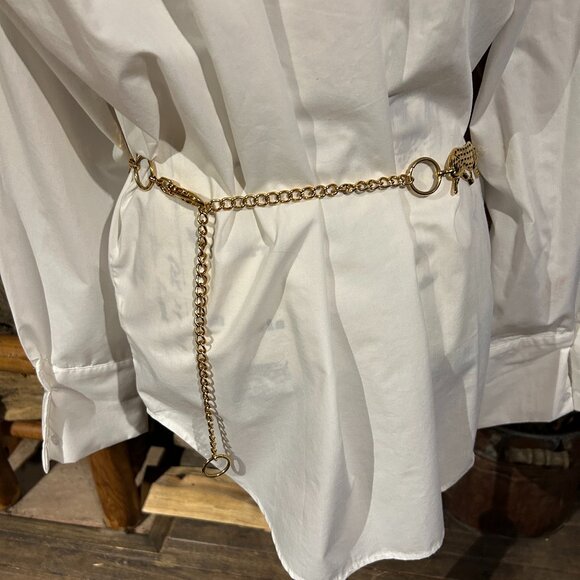 Gold-Tone Metal Chain Belt with Wild Cat/Cheetah Motifs main image 4